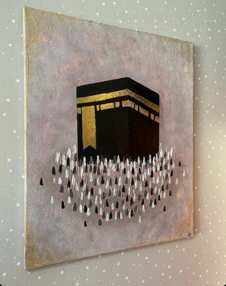Textured Kaaba Wall Art – Contemporary Islamic Painting