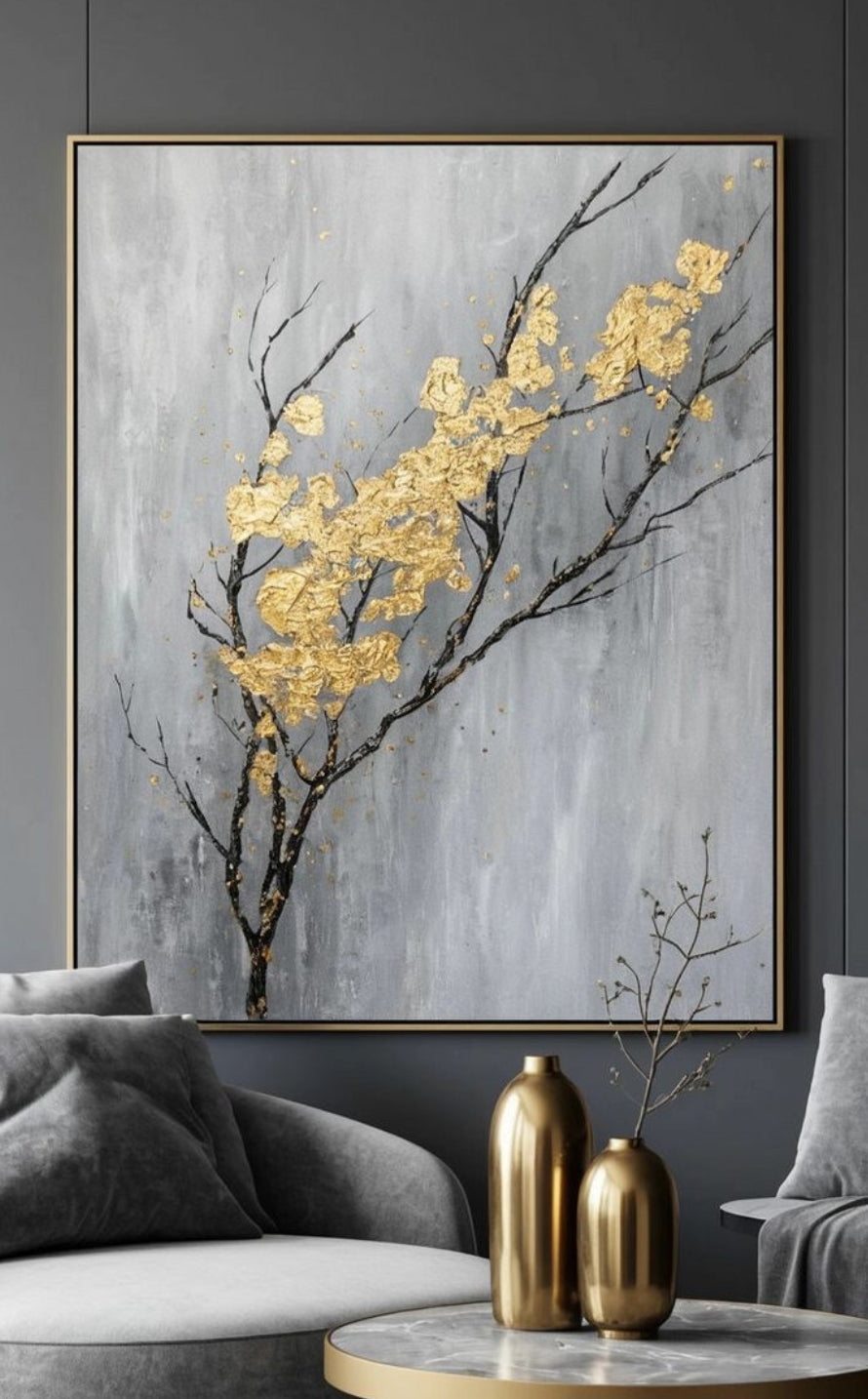 Golden Silhouette | Textured Mixed Media Wall Art